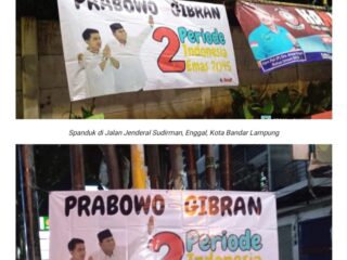Sepanduk PRABOWO-GIBRAN Dua periode Bertebaran di kota Bandar Lampung.