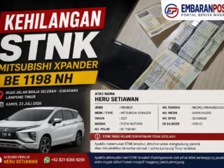 Warga Braja Kencana Kehilangan STNK Mitsubishi Xpander BE 1198 NH